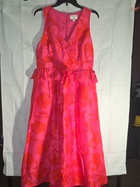 Kate Spade Tea Collection Hot Pink and Red Floral V-Neck Dress